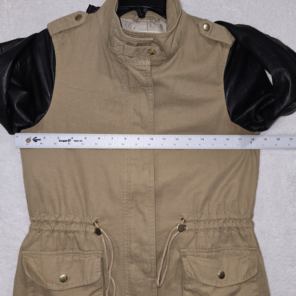 H&M Utility Jacket Faux Leather Sleeves Full Zip Workwear Pockets Polyester Sz 6 - Picture 7 of 14